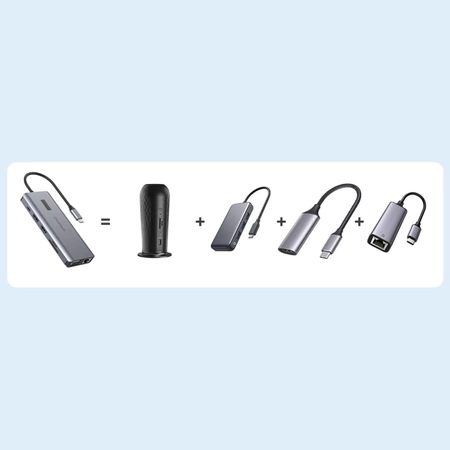 Choetech multifunktionaler HUB mit Display 12in1 USB-C auf USB-C / USB-A / HDMI / VGA / AUX / SD / TF grau (HUB-M26)