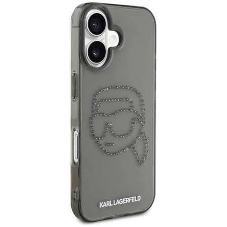 Original Case IPHONE 16 Karl Lagerfeld Hardcase IML Rhinestones Karl Head black