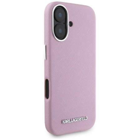 Original Case IPHONE 16 Karl Lagerfeld Saffiano Full Wrapped Elongated Metal Logo MagSafe pink