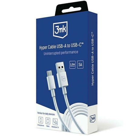 Kabel 3mk Hyper Cable USB-A / USB-C 1.2m 5A - biały