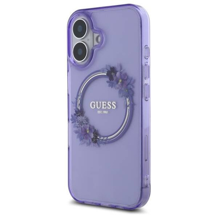 Original Case IPHONE 16 Guess Hardcase IML Flowers Wreath MagSafe (GUHMP16SHFWFCU) purple