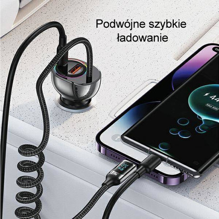 Ładowarka Samochodowa USAMS C37 1xUSB+1xUSB-C 60W + kabel Ligtning 30W PD+QC Fast Charge czarny/black CC193CC01 (US-CC193)