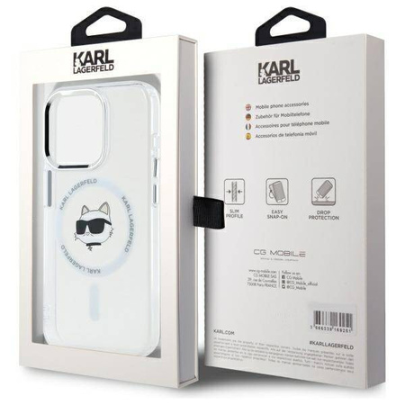 Etui Karl Lagerfeld IML Metal Choupette Head MagSafe na iPhone 15 Pro - białe