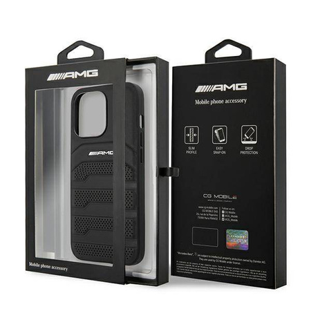 AMG nakładka do iPhone 13 6,1" AMHCP13LGSEBK czarna HC Leather Debossed Lines White Logo