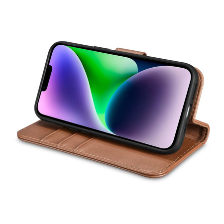 iCarer Wallet Case 2in1 iPhone 14 Flip Leather Anti-RFID Brown (WMI14220725-BN)