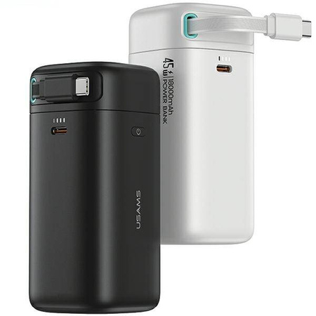 USAMS Powerbank ze zwijanym kablem USB-C 18000 mAh PD45W Fast Charge XMF Series biały/white 20KCD21602 (US-CD216)