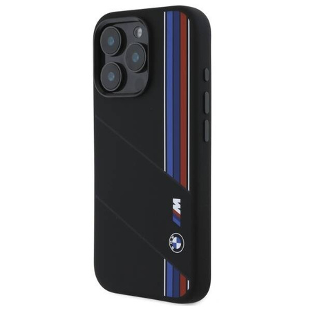 Original Case IPHONE 16 PRO BMW Hardcase Silicone Cut Tricolor Lines MagSafe (BMHMP16L23SCUK) black
