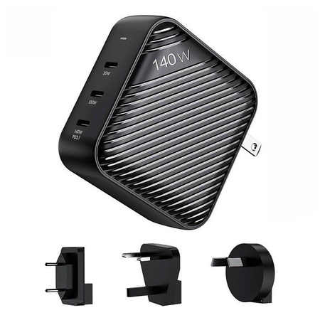 Ładowarka sieciowa INVZI GanHub 3x USB-C, 140W, EU/UK/AU/US (czarna)