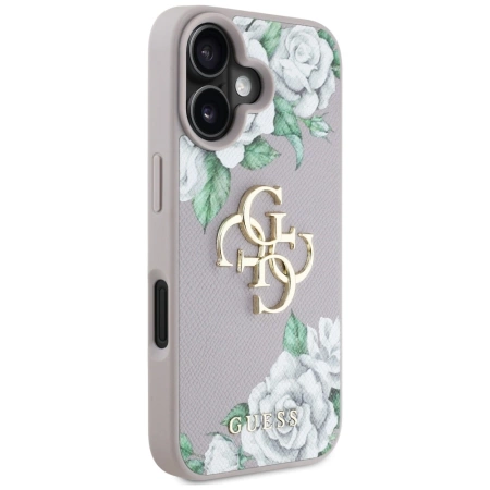Guess Grained Roses Big 4G Logo iPhone 16 Hülle - Lila