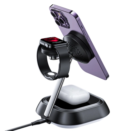 3in1 Acefast E16 15W inductive charging station for phone / headphones / watch - black