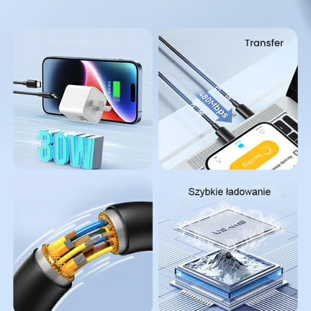 USAMS Kabel USB-C na USB-C 60W 1m Fast Charging YD Series biały/white SJ711USB02 (US-SJ711)
