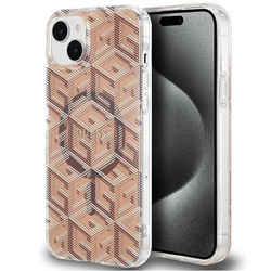 Oryginalne Etui GUESS Hardcase GUHMP15SHGCUSTGW do iPhone 15 Plus (Kompatybilny z Magsafe / IML GCUBE / brązowy)