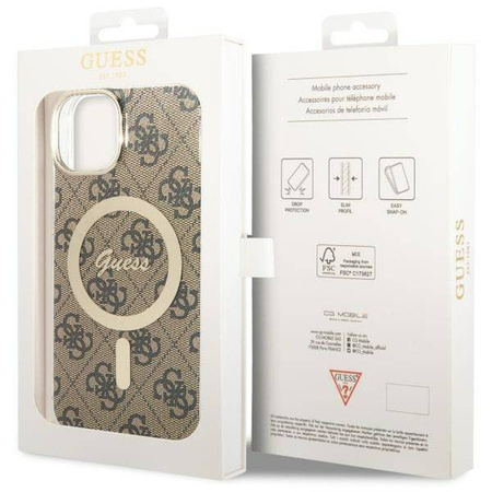 Guess GUHMP14SP4RPSW iPhone 14 6,1" brązowy/brown hardcase 4G Printed Stripes MagSafe