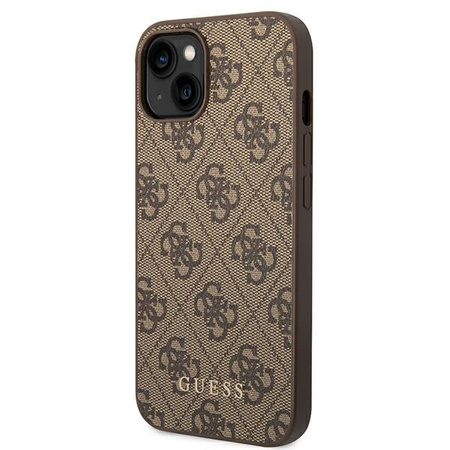 Original Handyhülle IPHONE 14 Guess Hard Case 4G Metal Gold Logo braun