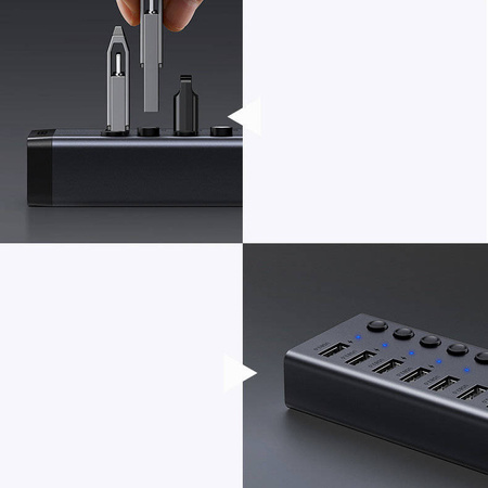 Ugreen multifunctional HUB 7in1 USB Type C - 7x USB Type A 3.0 PD DC 12V gray (CM481)