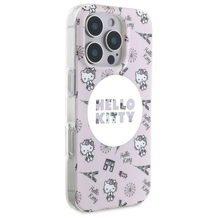 Original Case IPHONE 16 PRO Hello Kitty Hardcase IML All Over Paris MagSafe (HKHMP16LHAOPP) pink