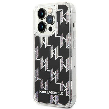 Original Handyhülle IPHONE 14 PRO Karl Lagerfeld Hardcase Liquid Glitter Monogram (KLHCP14LLMNMK) schwarz