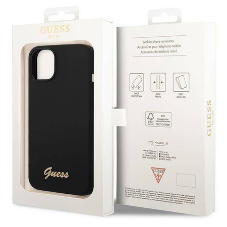 Guess GUHCP14MSLSMK iPhone 14 Plus 6.7 &quot;schwarz / schwarzes Hartschalenetui Silikon Vintage Gold Logo