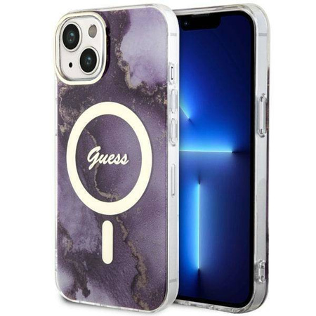 Guess GUHMP14SHTMRSU iPhone 14 6.1" lila/lila Hardcase Golden Marble MagSafe