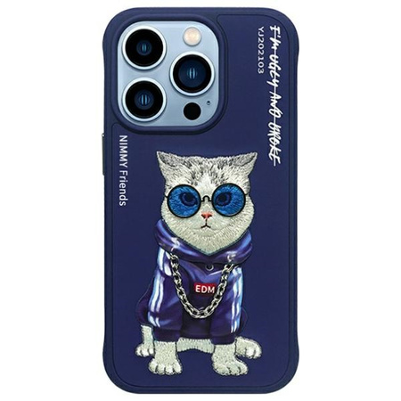 Nimmy etui iPhone 15 Pro 6.1"             niebieski/blue Glasses Cool Cat