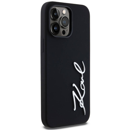 Original Case IPHONE 14 PRO MAX Karl Lagerfeld Hardcase Silicone Metal Script Logo black