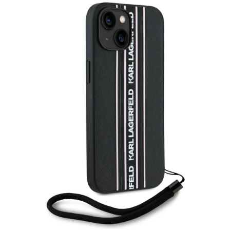 Etui Karl Lagerfeld Saffiano Athleisure Stripes Cord na iPhone 15 - różowe