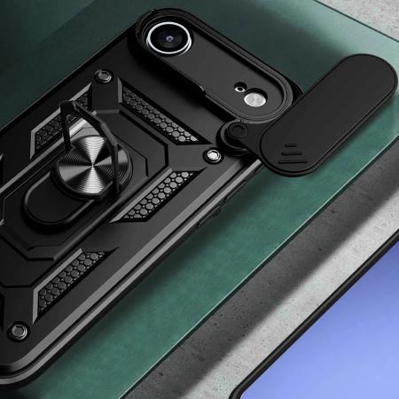 Etui Hybrid Armor Camshield na iPhone 17 Air pancerne z podstawką i osłoną aparatu - czarne