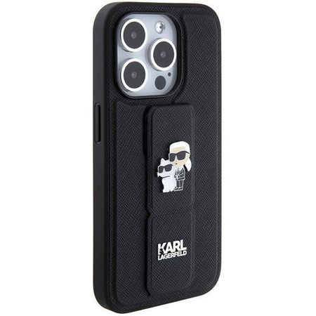 Etui Karl Lagerfeld Gripstand Saffiano Karl&Choupette Pins na iPhone 15 Pro Max - czarne