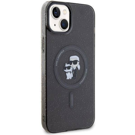 Karl Lagerfeld Karl&amp;Choupette Glitzer MagSafe Hülle für iPhone 15 – Schwarz