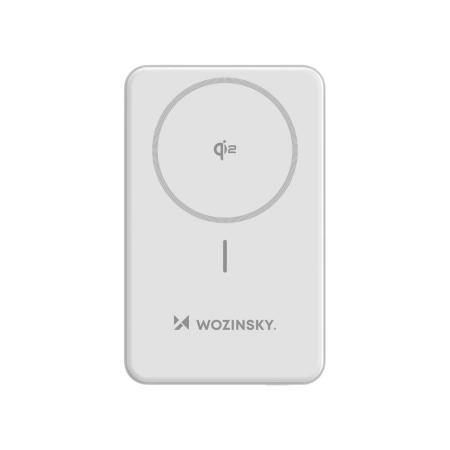 Powerbank Wozinsky WLWP-10KA0Y3WS 22,5W PD Qi2 10000 mAh, z podstawką, 1x USB-A, 1x USB-C - biały