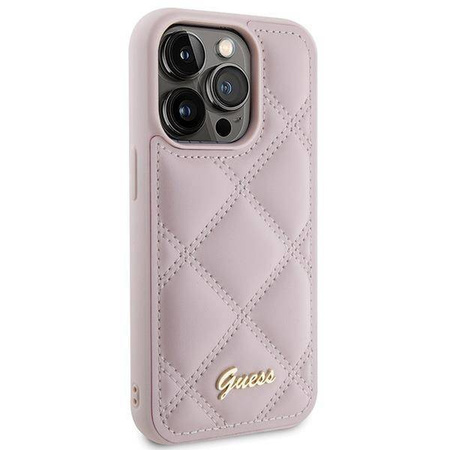 Guess Quilted Metal Logo Hülle für iPhone 15 Pro – Rosa