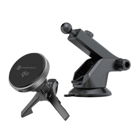 FORCELL F-GRIP Rapid Charge uchwyt samochodowy magnetyczny do szyby / kratki z ładowaniem indukcyjnym kompatybilny z MagSafe Qi2 15W szary
