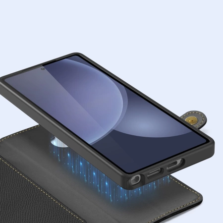 Dux Ducis Lawa Lederhülle für Samsung Galaxy S25 Ultra mit abnehmbarer magnetischer Brieftasche – Schwarz