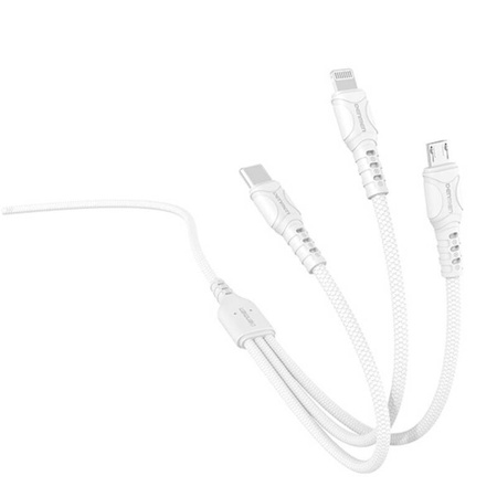 Kabel 3w1 1m USB - Micro USB + Lightning + USB-C Denmen D05E biały