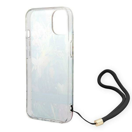 Oryginalne Etui IPHONE 14 PLUS Guess Hardcase Flower Strap (GUOHCP14MHFLSB) niebieskie