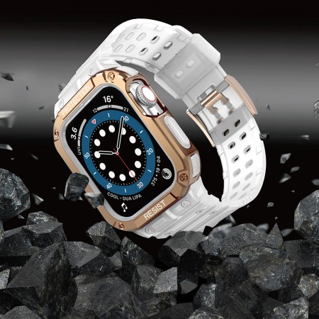 Protect Strap Band für Apple Watch 38/40/41mm Panzergehäuse Armband - Transparent, Roségold