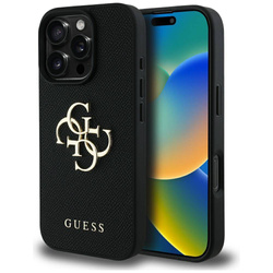 Schutzhülle IPHONE 16 PRO Guess Grained Big 4G Logo Small Classic Logo schwarz