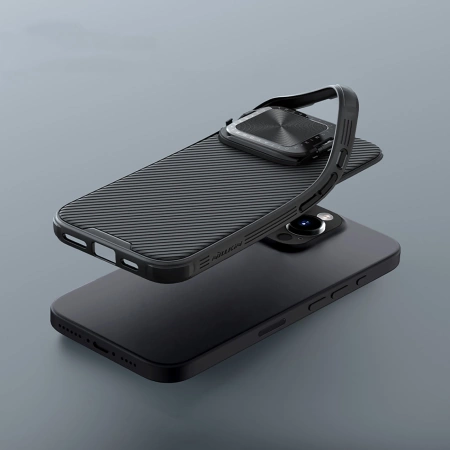 Nillkin CamShield Prop Hülle für iPhone 16 Pro Max mit Kameraabdeckung und Ständer – Schwarz