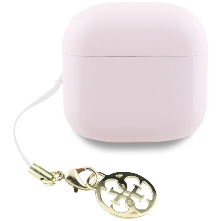 TWS Guess Kopfhörer mit klassischem Logo und Charm-Aufdruck, glänzender Effekt, Rosa