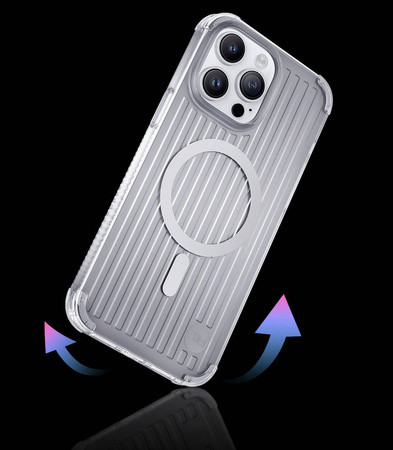 Kingxbar PQY Go Out Series magnetyczne etui iPhone 14 Pro MagSafe srebrne