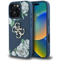 Guess Grained Roses Big 4G Logo Hülle für iPhone 16 Pro Max - Blau
