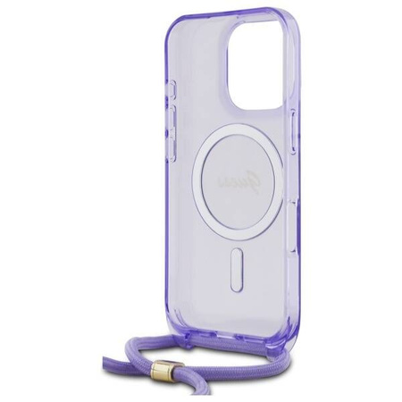 Original Handyhülle IPHONE 16 PRO Guess Hardcase Crossbody Cord Script MagSafe (GUHMP16LHCTSGNSU) violett