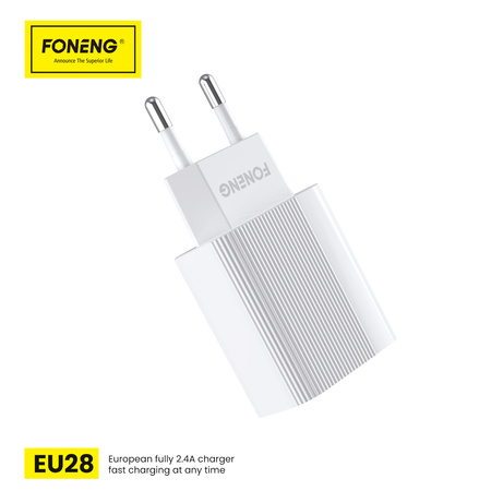 Foneng Ładowarka sieciowa EU28 - USB - 2,4A z kablem USB na Lightning biała