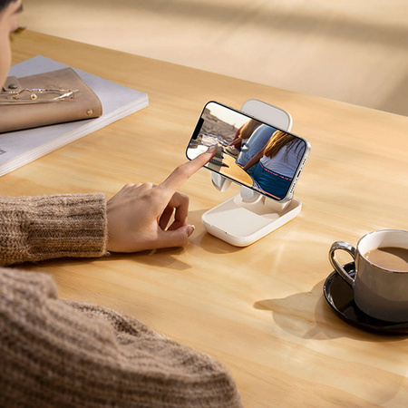 Verstellbarer Telefonständer mit Spiegel Baseus Seashell Series – Beige