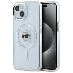 Original Case IPHONE 15 Karl Lagerfeld Hardcase IML Metal Karl Head MagSafe white