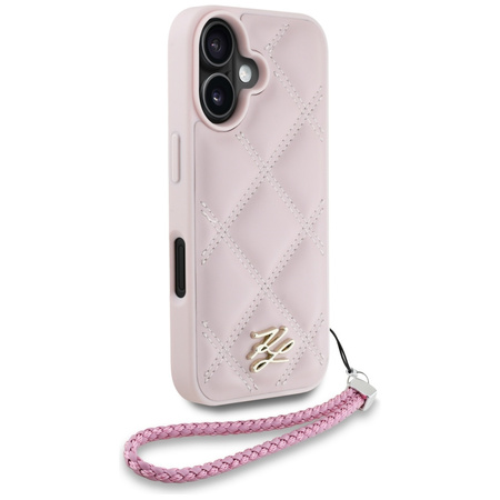 Original Handyhülle IPHONE 16 Karl Lagerfeld Quilted Initial Logo & Chain Strap rosa