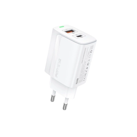 FONENG Netz-Ladegerät EU66 PD 20W 1xUSB-C + 1xUSB QC3.0 + kabel USB-C - USB-C weiss