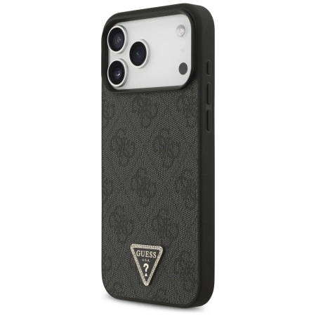 Guess Leather 4G Triangle Strass MagSafe Case für iPhone 17 Pro Max - Schwarz