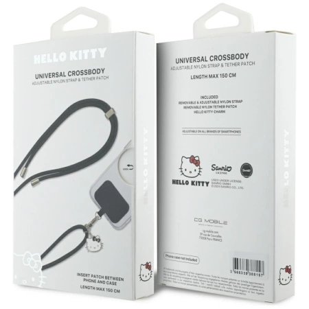 Uniwersalna smycz do telefonu Hello Kitty Patch & Kitty Head Charm - czarna