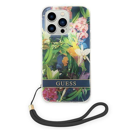 Original Case IPHONE 14 PRO MAX Guess Hardcase Flower Strap (GUOHCP14XHFLSB) blue